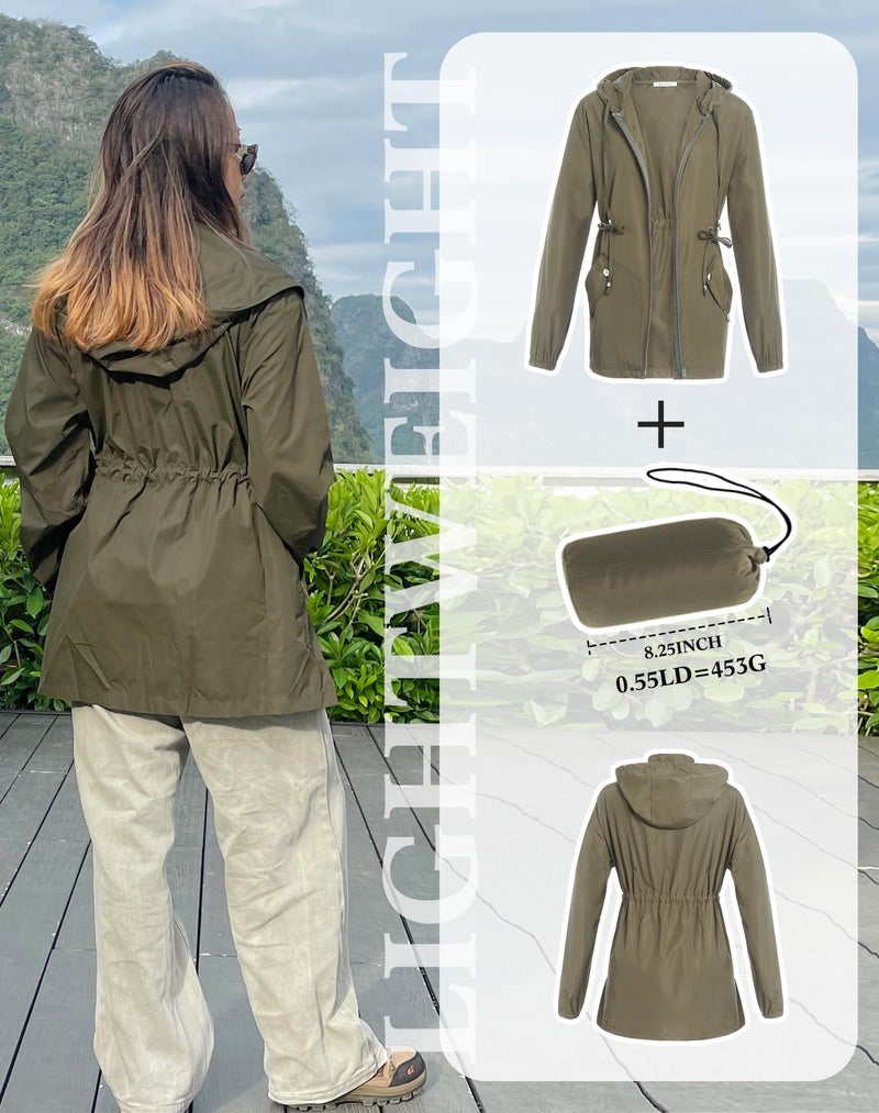 JTANIB Women Packable Rain Jacket Waterproof Lightweight Raincoat Hooded for Hiking Outdoor Travel - Image 4